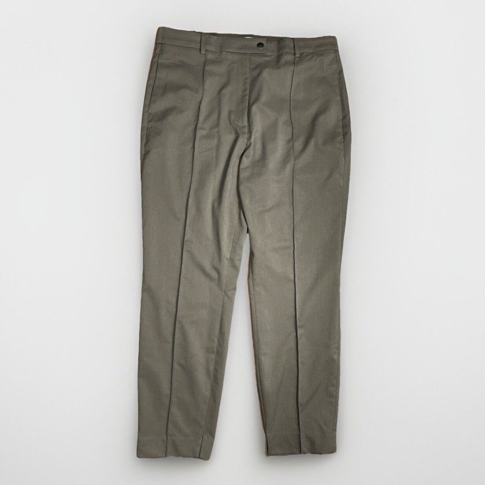 H&M Women's Khaki Green Trousers Comfort Waistband Tuxedo Style Size 14‎ EUR 46